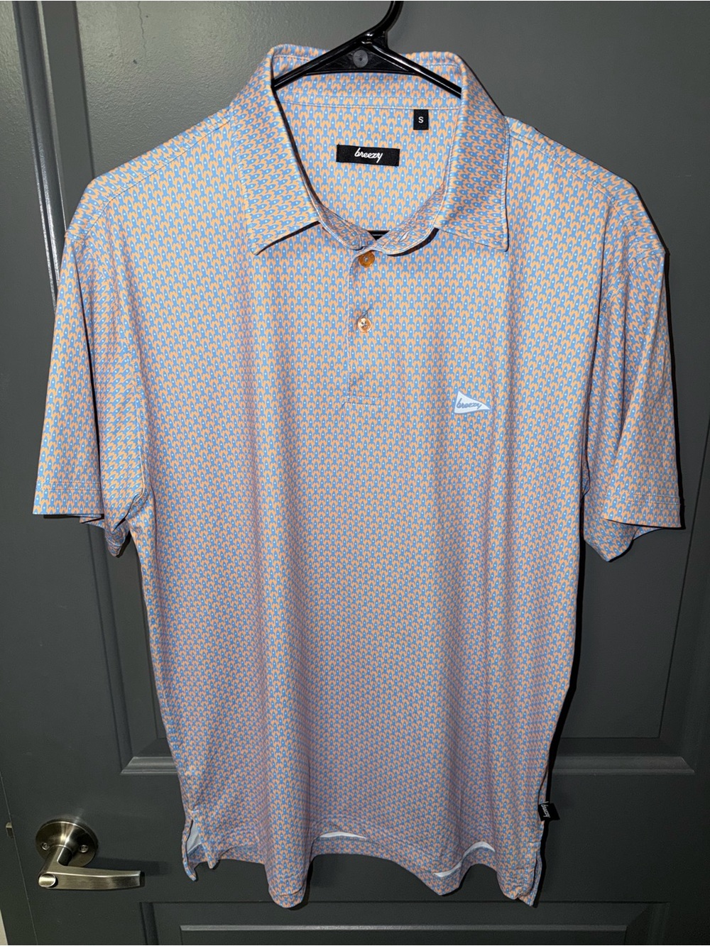 Breezy Golf Polo Shirt Men’s Small Orange Blue Print Bob Does Sports